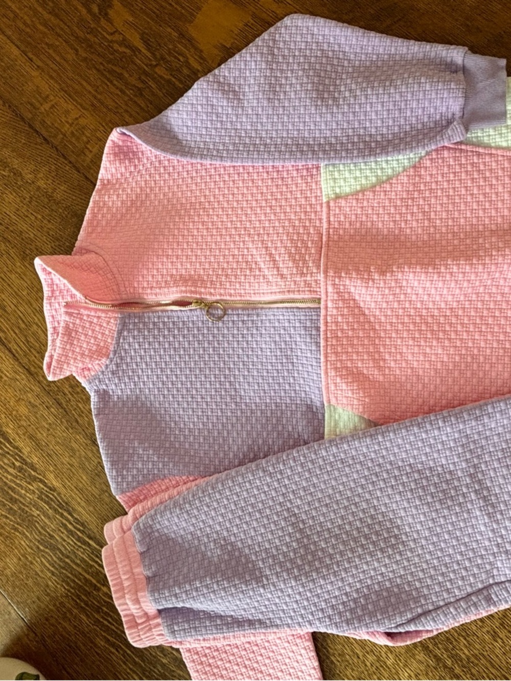 Colorblock Girls Pink & Lavender Waffle Zip Pullover